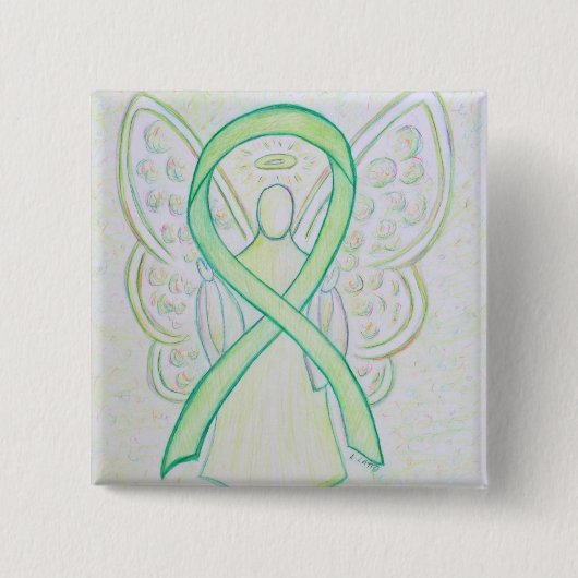 Lime Green Angel Awareness Ribbon Art Laptop Pin Button (Vorderseite)
