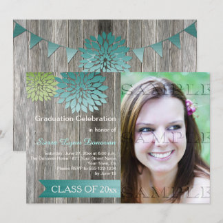 Lime Green Aquamarin Petals Barn Wood Graduation P Einladung