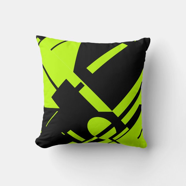 Lime Green auf Schwarz Bold Geometric Abstract Des Kissen (Vorderseite)