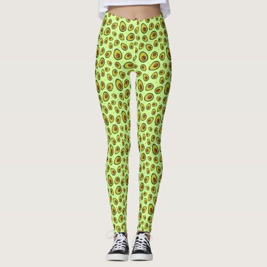 Lime Green Avocado Fruit Gemustert Leggings (Vorderseite)