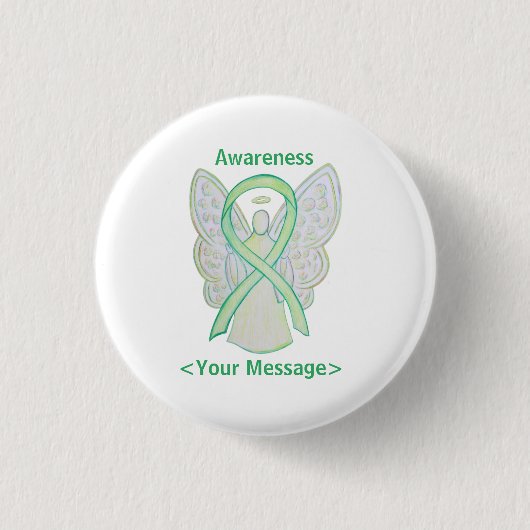 Lime Green Awareness Ribbon Angel Custom Button (Vorderseite)