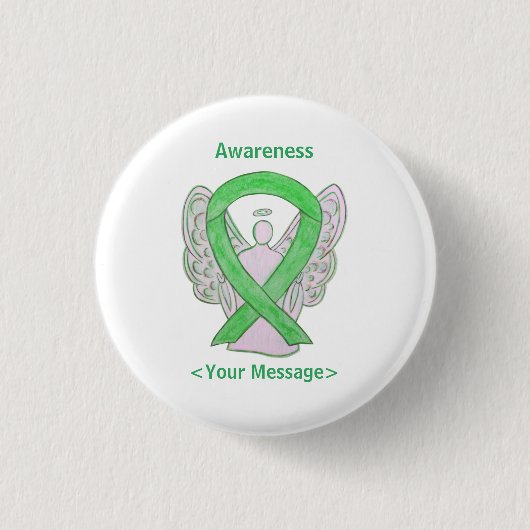 Lime Green Awareness Ribbon Angel Custom Button (Vorderseite)