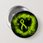 Lime Green Awareness Ribbon Grunge Herz Button (Vorne & Hinten)