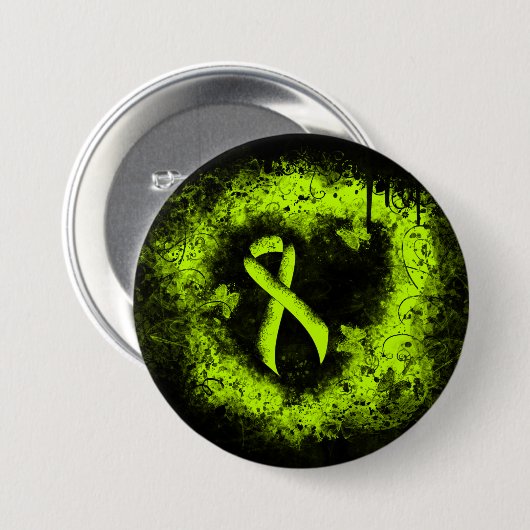 Lime Green Awareness Ribbon Grunge Herz Button (Vorne & Hinten)