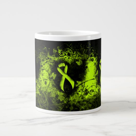 Lime Green Awareness Ribbon Grunge Herz Jumbo-Tasse (Vorderseite)
