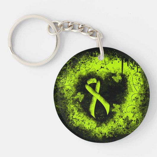 Lime Green Awareness Ribbon Grunge Herz Schlüsselanhänger (Vorderseite)