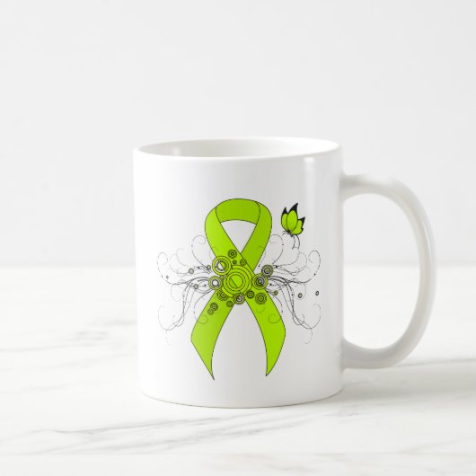 Lime Green Awareness Ribbon mit Butterfly Kaffeetasse (Rechts)