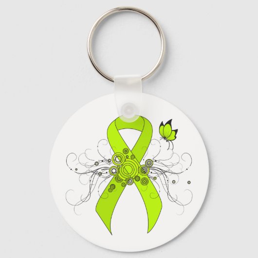 Lime Green Awareness Ribbon mit Butterfly Schlüsselanhänger (Vorderseite)