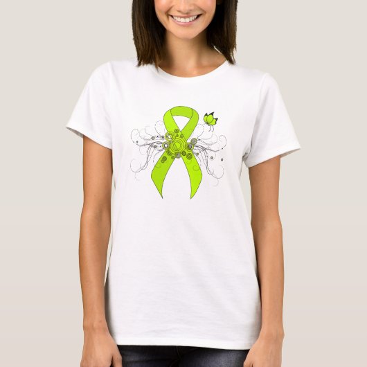Lime Green Awareness Ribbon mit Butterfly T-Shirt (Vorderseite)