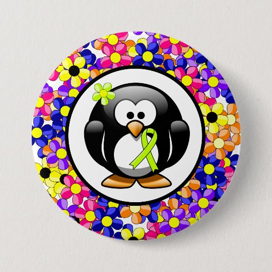 Lime Green Awareness Ribbon Penguin Button (Vorderseite)