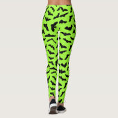 Lime Green Bat Pattern Halloween Leggings (Rückseite)