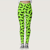 Lime Green Bat Pattern Halloween Leggings (Vorderseite)