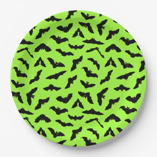 Lime Green Bat Pattern Halloween Pappteller (Vorderseite)