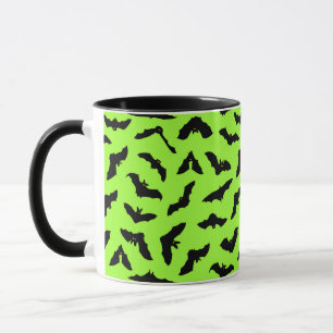 Lime Green Bat Pattern Halloween Tasse