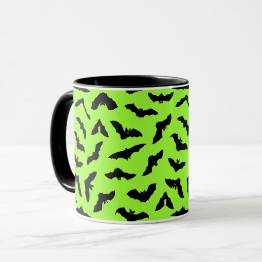 Lime Green Bat Pattern Halloween Tasse (Vorderseite Links)