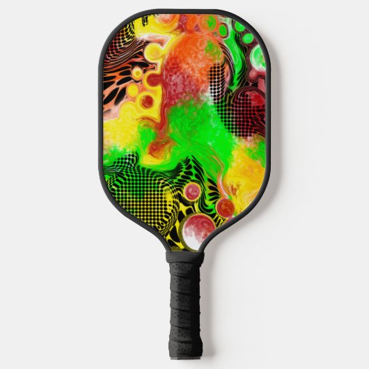 Lime Green, Black Abstrakt Fluid Art Pickleball Schläger (Vorderseite)