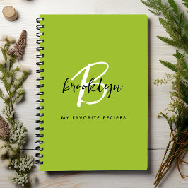 Lime Green Black and White Monogram Rezept Book Notizblock