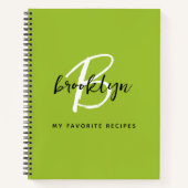 Lime Green Black and White Monogram Rezept Book Notizblock (Vorderseite)