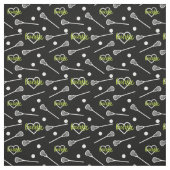 Lime Green Black Lacrosse Sticks & Hearts Muster Stoff (Muster)