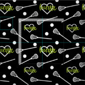 Lime Green Black Lacrosse Sticks & Hearts Muster Stoff (Kachel)