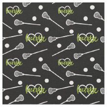 Lime Green Black Lacrosse Sticks & Hearts Muster