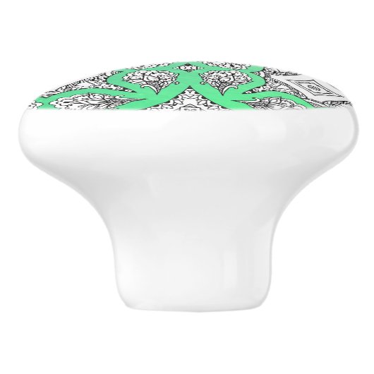 Lime Green Black Mandala Decorative Keramikknauf (Seitenansicht)