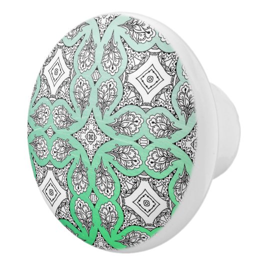 Lime Green Black Mandala Decorative Keramikknauf (Rechts)