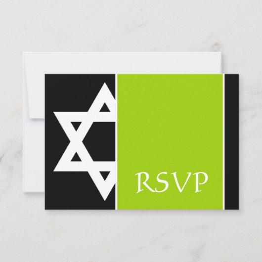 Lime Green Black Star von David Bar Mitzvah UAWG RSVP Karte (Vorderseite)