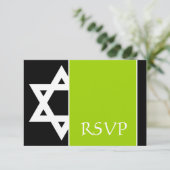 Lime Green Black Star von David Bar Mitzvah UAWG RSVP Karte (Stehend Vorderseite)