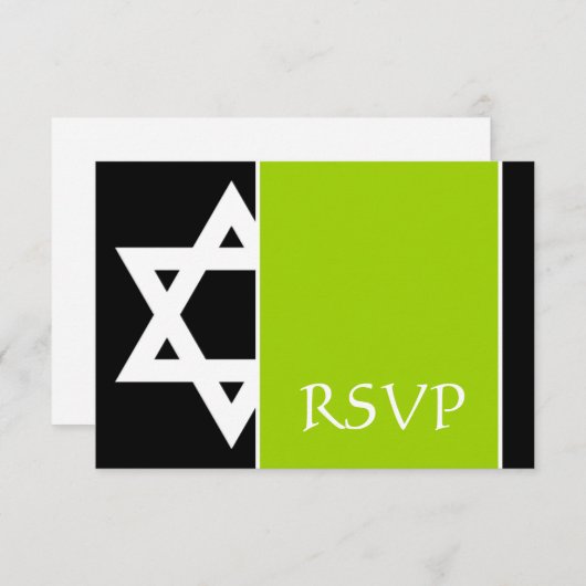 Lime Green Black Star von David Bar Mitzvah UAWG RSVP Karte (Vorne/Hinten)