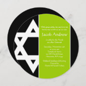 Lime Green Black Star von David Round Bar Mitzvah Einladung (Vorne/Hinten)