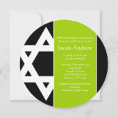 Lime Green Black Star von David Round Bar Mitzvah Einladung (Vorderseite)