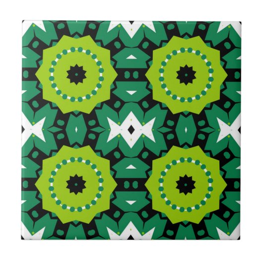 Lime Green Black & White Geometric Muster Fliese (Vorderseite)