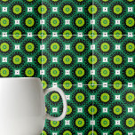 Lime Green Black & White Mosaic Geometric Pattern Fliese<br><div class="desc">Modern elegant ceramic tile design featuring a seamless pattern made of geometric shapes in emerald green,  lime green,  black and white.</div>
