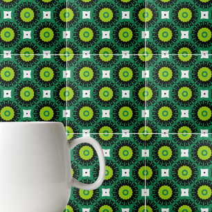 Lime Green Black & White Mosaic Geometric Pattern Fliese