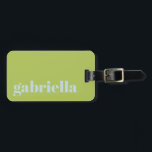 Lime Green Blue Bold Typografy Personalisiert Name Gepäckanhänger<br><div class="desc">Bold Modern Typografy Personalisiert Name Luggage Tag in Lime Green und Pastell Light Blue</div>