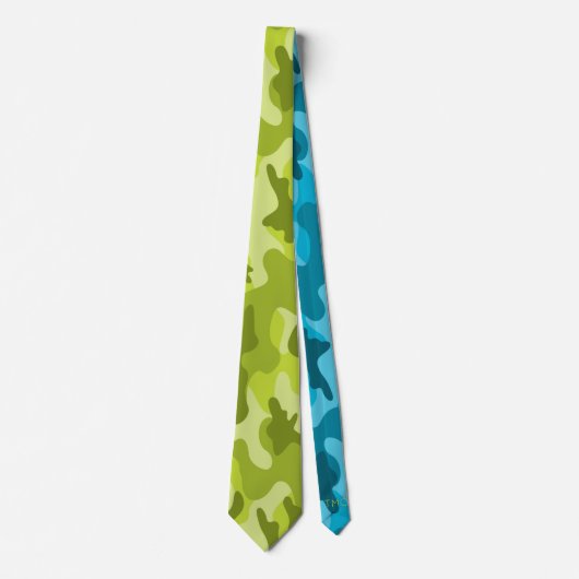 Lime Green Blue Combo CAMOUFLAGE Moderne Neck Tie Krawatte (Vorderseite)