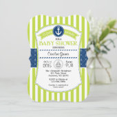 Lime Green Blue Nautical Baby Shower Einladung (Stehend Vorderseite)