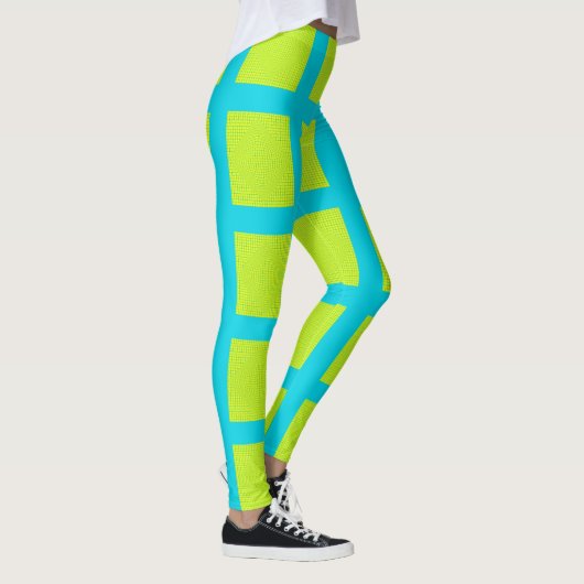 Lime Green Blue Square Muster Yoga Pants Leggings (Rechts)