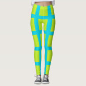 Lime Green Blue Square Muster Yoga Pants Leggings (Vorderseite)
