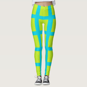 Lime Green Blue Square Muster Yoga Pants Leggings