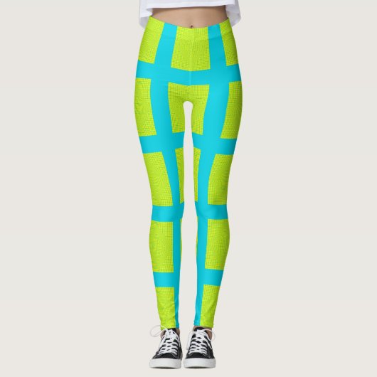Lime Green Blue Square Muster Yoga Pants Leggings (Vorderseite)