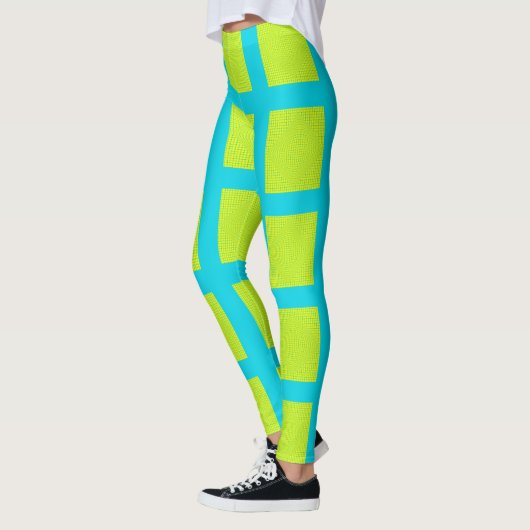 Lime Green Blue Square Muster Yoga Pants Leggings (Links)