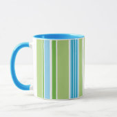 Lime Green Blue Strip Retro Muster Tasse (Links)