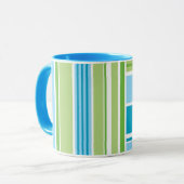 Lime Green Blue Strip Retro Muster Tasse (Vorderseite Links)