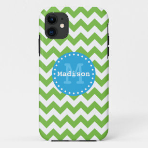 Lime Green Blue Zickzack Zigzag Monogram Case-Mate iPhone Hülle