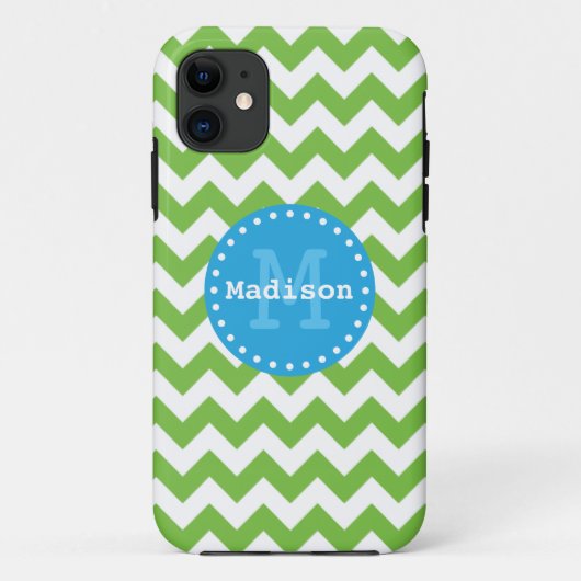 Lime Green Blue Zickzack Zigzag Monogram Case-Mate iPhone Hülle (Rückseite)