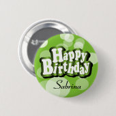 Lime Green Bokeh Birthday Design Button (Vorne & Hinten)