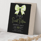 Lime Green Bow Coquette Script Sweet 16 Black Einladung