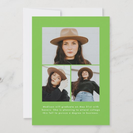 Lime Green Brush Script 4 Foto Abschluss Ankündigung (Rückseite)